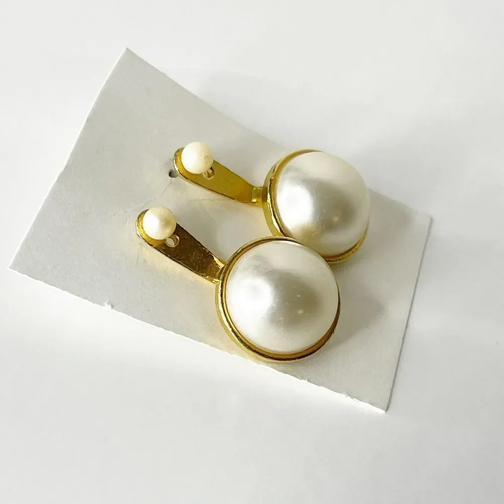 Vintage JJ Jonette Earrings Gold Tone Pearl‎ Drop 80s 90s Retro Glam
